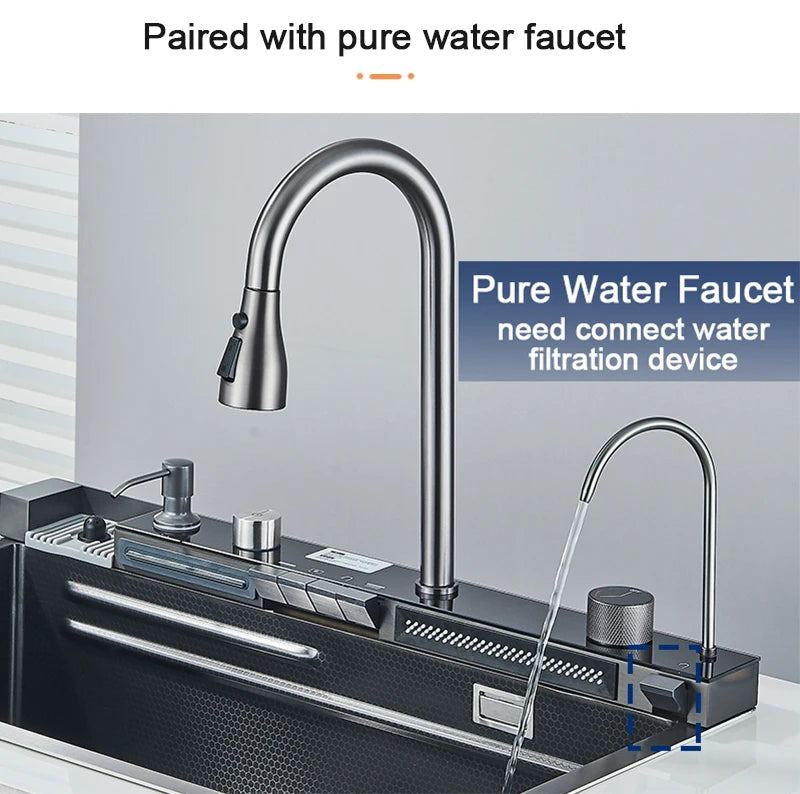 Stainless Steel Sink Faucet Digital Display Large Bowl