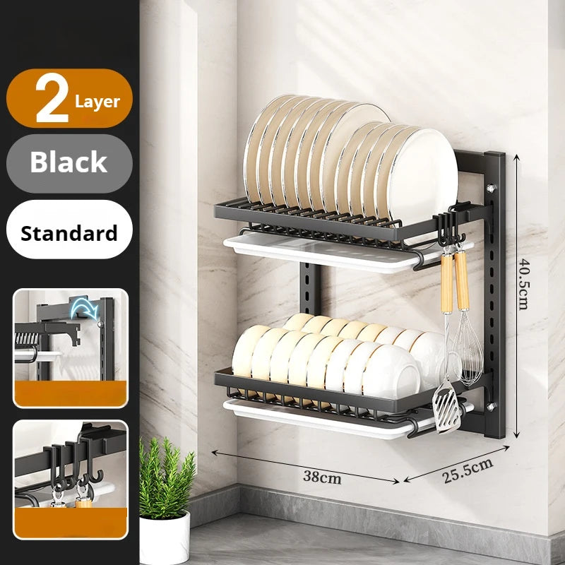 Layer Dish Rack Wall Mounted Storage Rack No-Hole