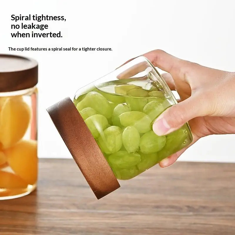 Coffee Beans Sealed Tank Transparent Glass Container Wood