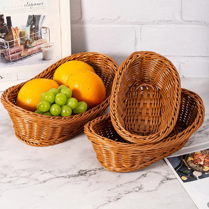 Handmade Oval Rattan Bread Basket Woven Food Fruit