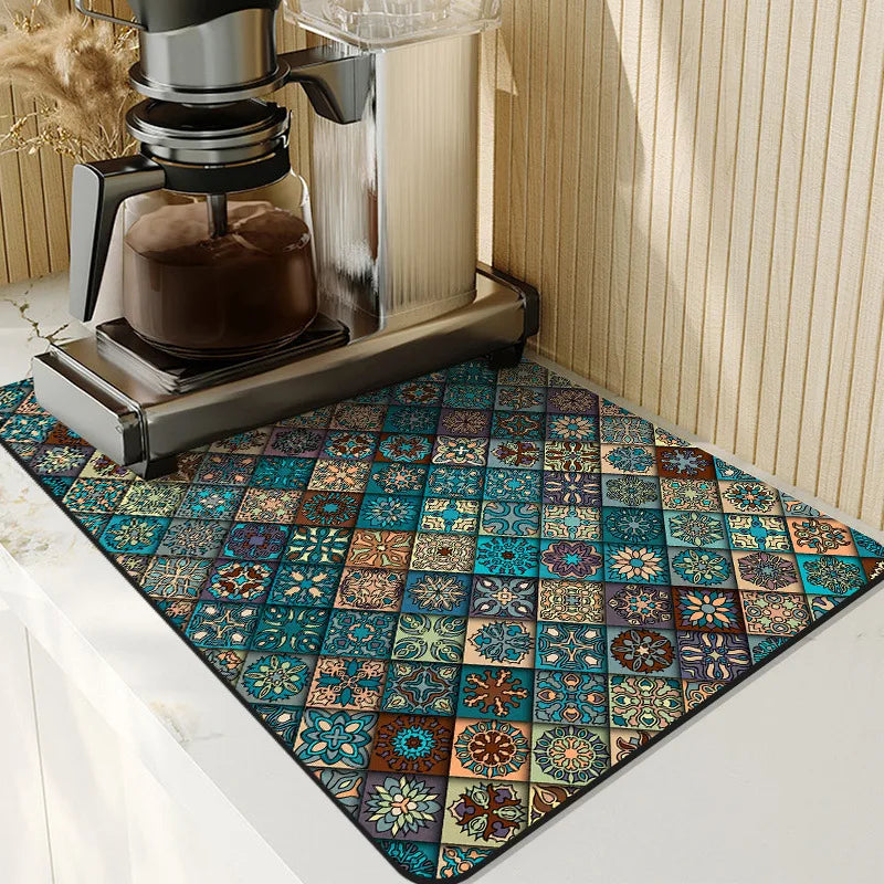 Retro Drying Mat Super-Absorbent Countertop Mat Tableware Drain