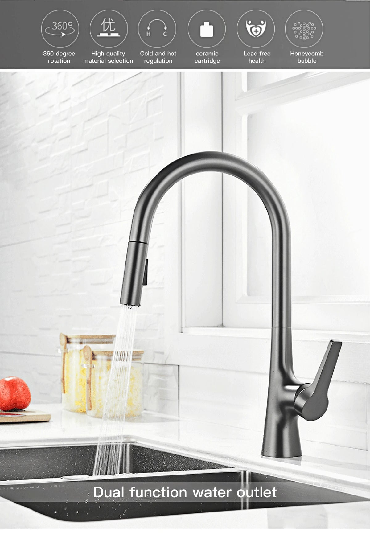 Aitana Modern Brushed Gold Faucet Handle Hole Ceramic