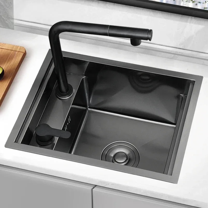 Nano Hidden Bar Sink Black Folding Faucet Silvery