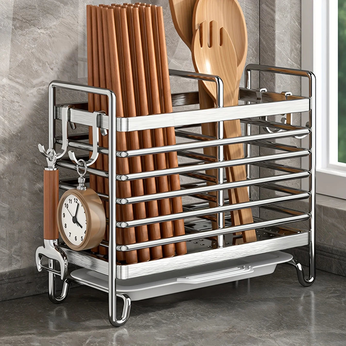 No-Drill Wall Mount Utensil Holder Stainless Steel Organizer