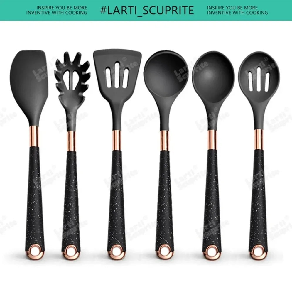 Gold Plated Handle Silicone Cooking Utensils Non-Stick Bpa