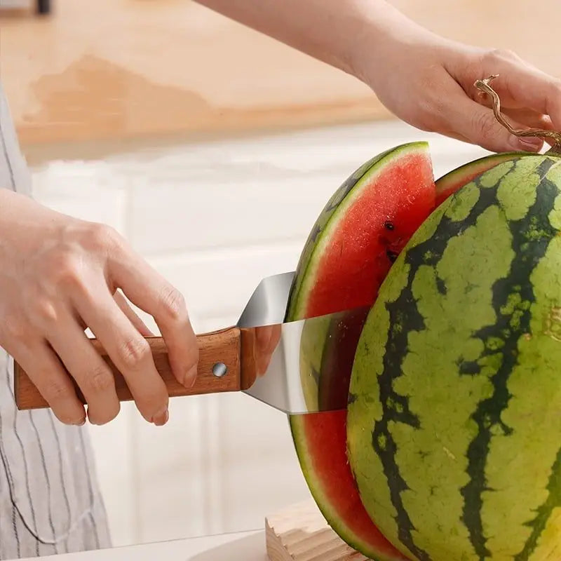 Watermelon Slicer Cut Pieces Stainless Steel Wooden-Handled Knife