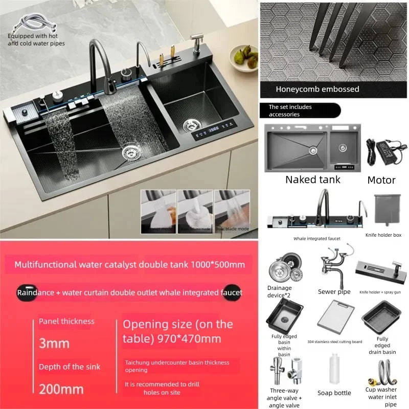 Stainless Steel 100x50cm Large Double Slot Sink Water