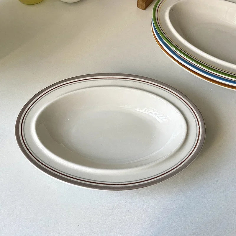 Korean Style Linear Ceramics Dim Sum Dish Pasta