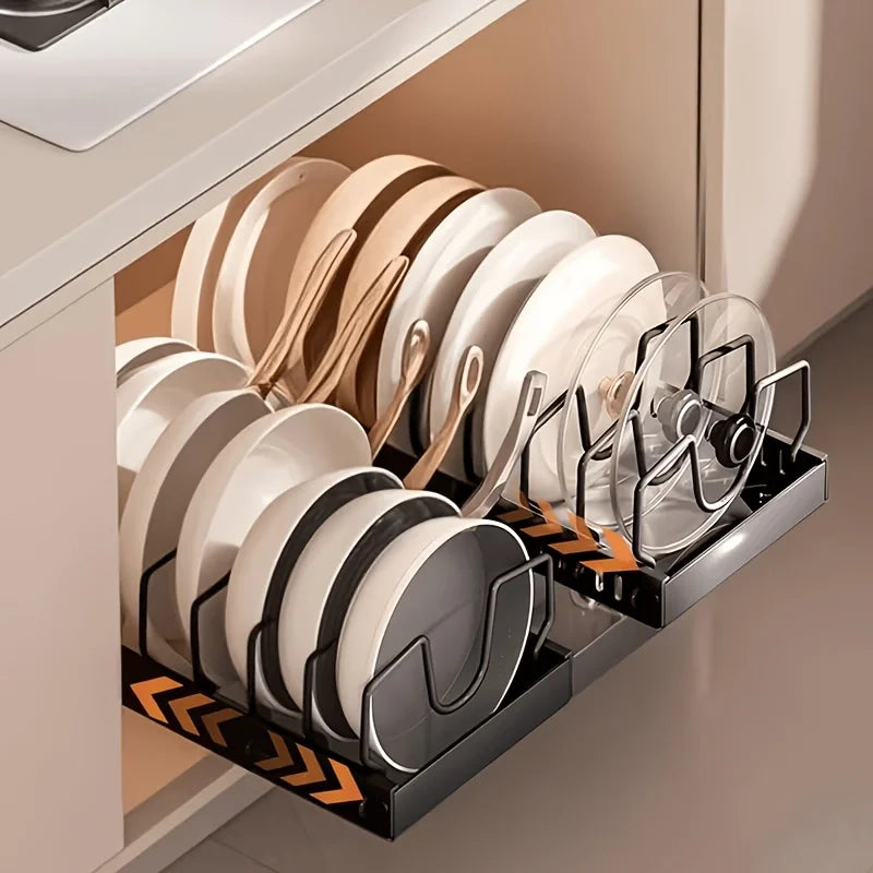 Pull Out Cabinet Storage Organizer Sliding Pot Lid
