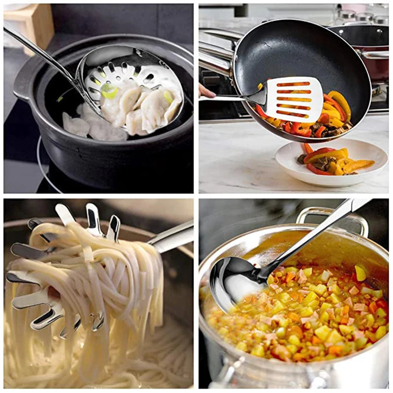 1/6pcs Stainless Steel Cooking Utensils Heat-Resistant Handle -