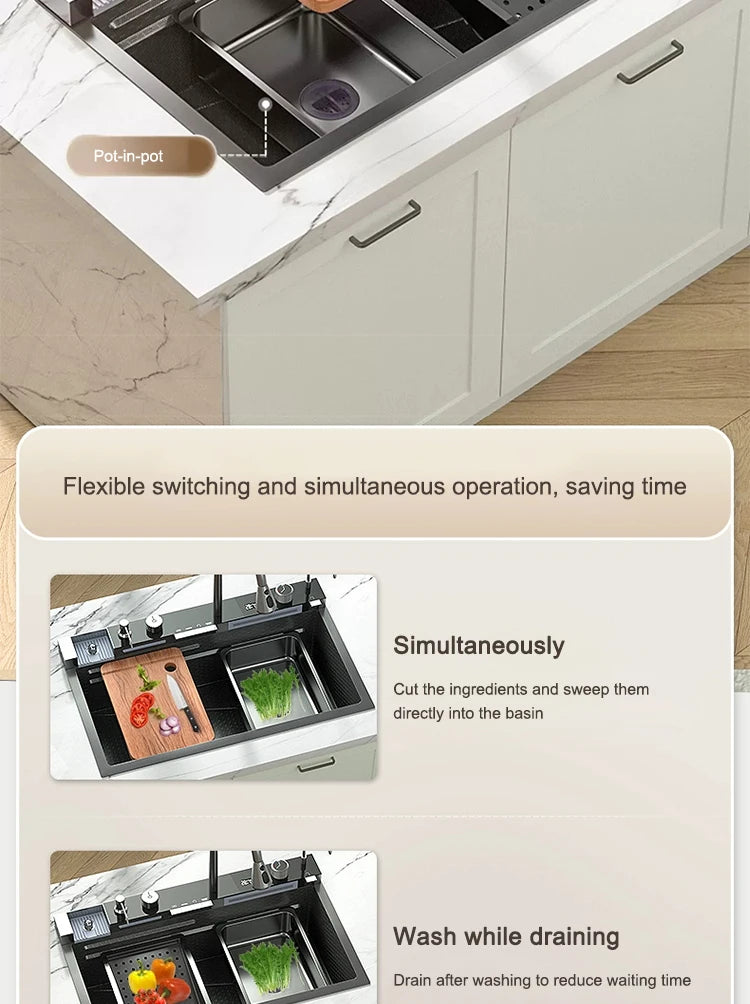 Sink Stainless Steel Waterfall Sinks Extra Large Slot