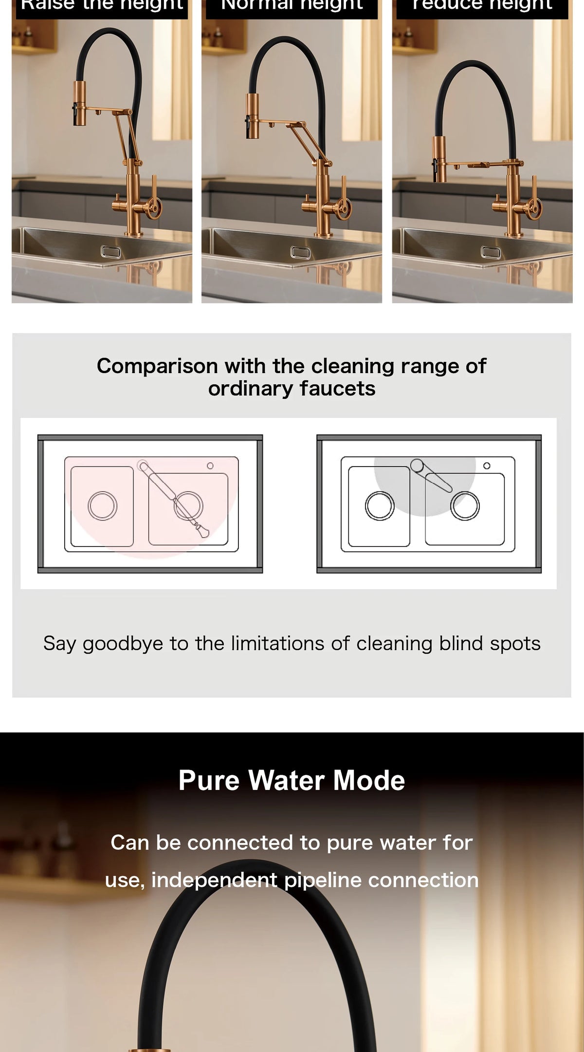 Industrial Brass Brushed Rose Gold Faucet Separated Filter