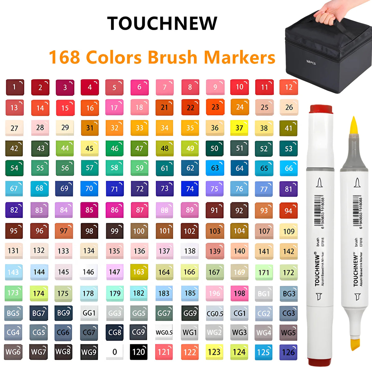 Touchnew Alcohol Markers Soft Brush Dual Tip Fine&Chisel