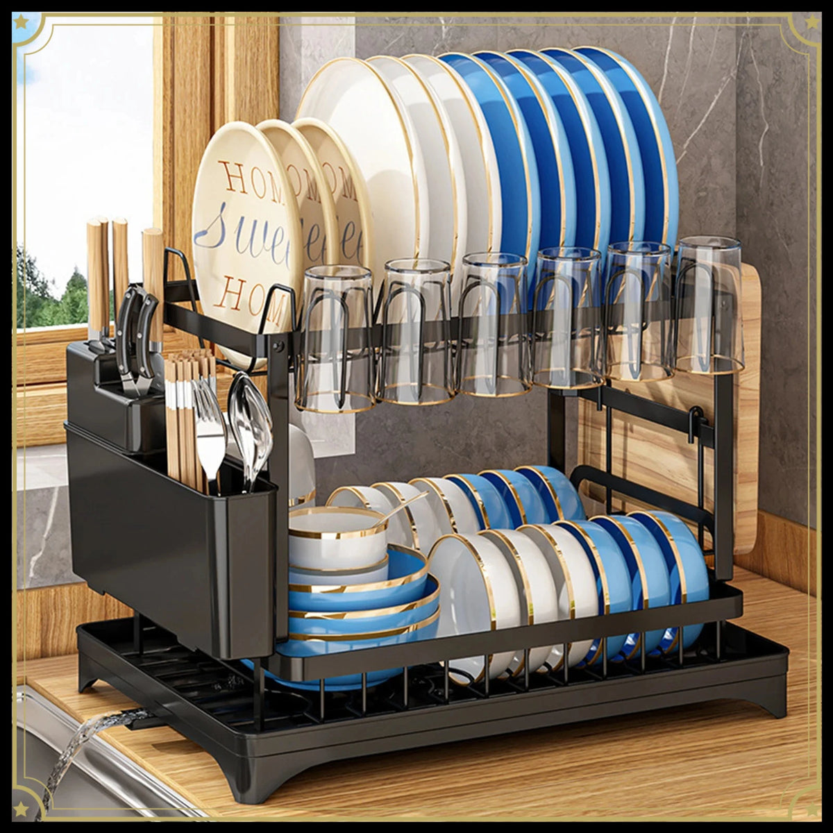 Tier Stainless Steel Dish Drying Rack Drainboard Tableware