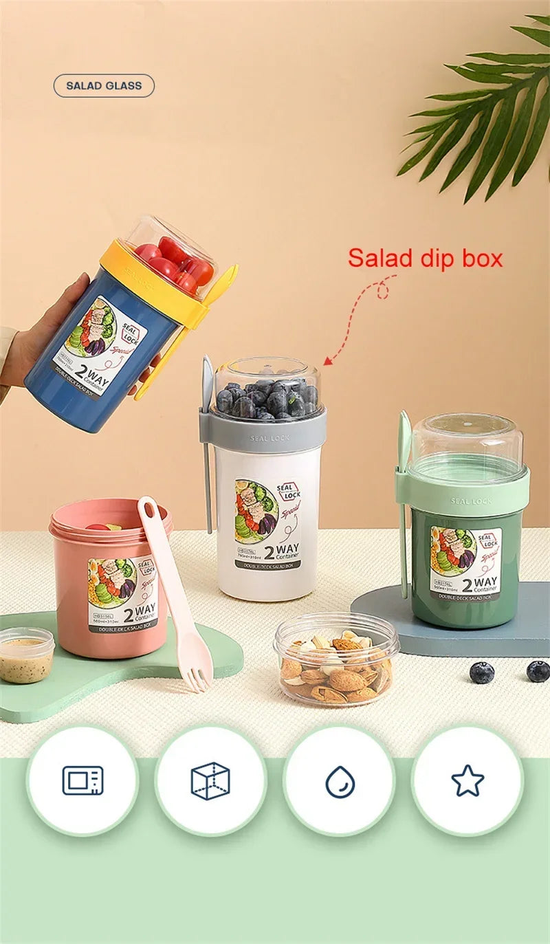 Bento Lunch Box Salad Oatmeal Breakfast Double Cup