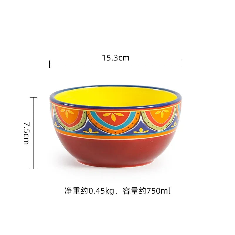 1pcs Ceramic Tableware Bohemian Flat Dinner Plate Western