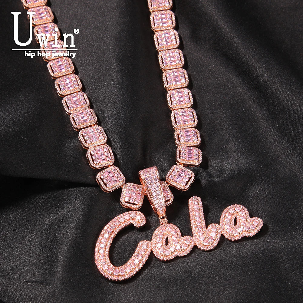 Uwin Custom Name Pendant Brush Cursive Letter Necklace
