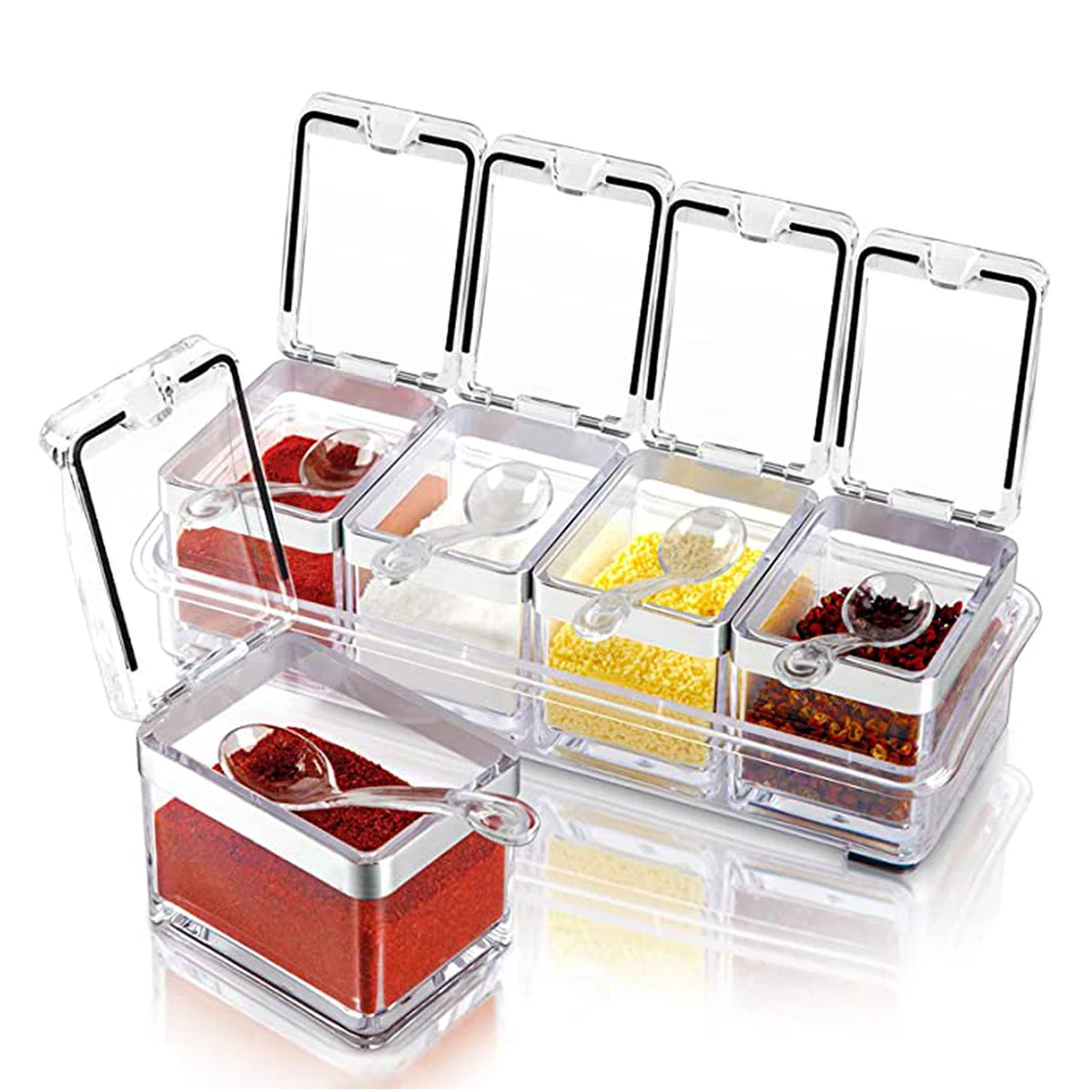 Clear Seasoning Box Condiment Storage Container Spoon Clear