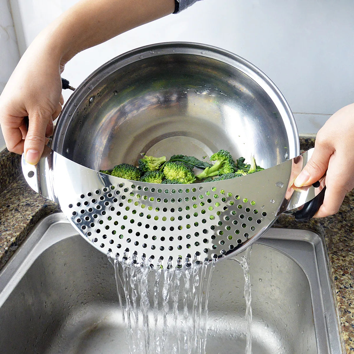 Stainless Steel Pan Pot Strainer Handle Pasta Drainer