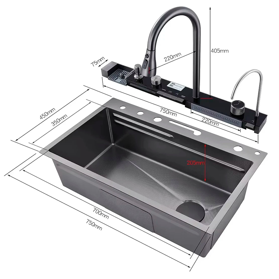 Sink Faucet Large Integrate Digital Display Multi-Function
