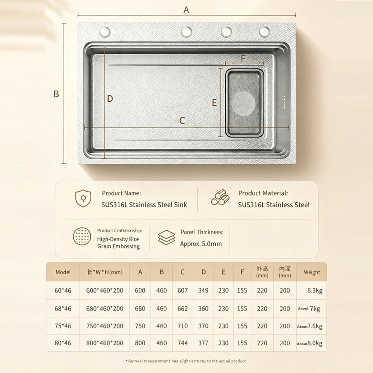 316l Stainless Steel Sink Undermount Sinks Antiscratch Rice