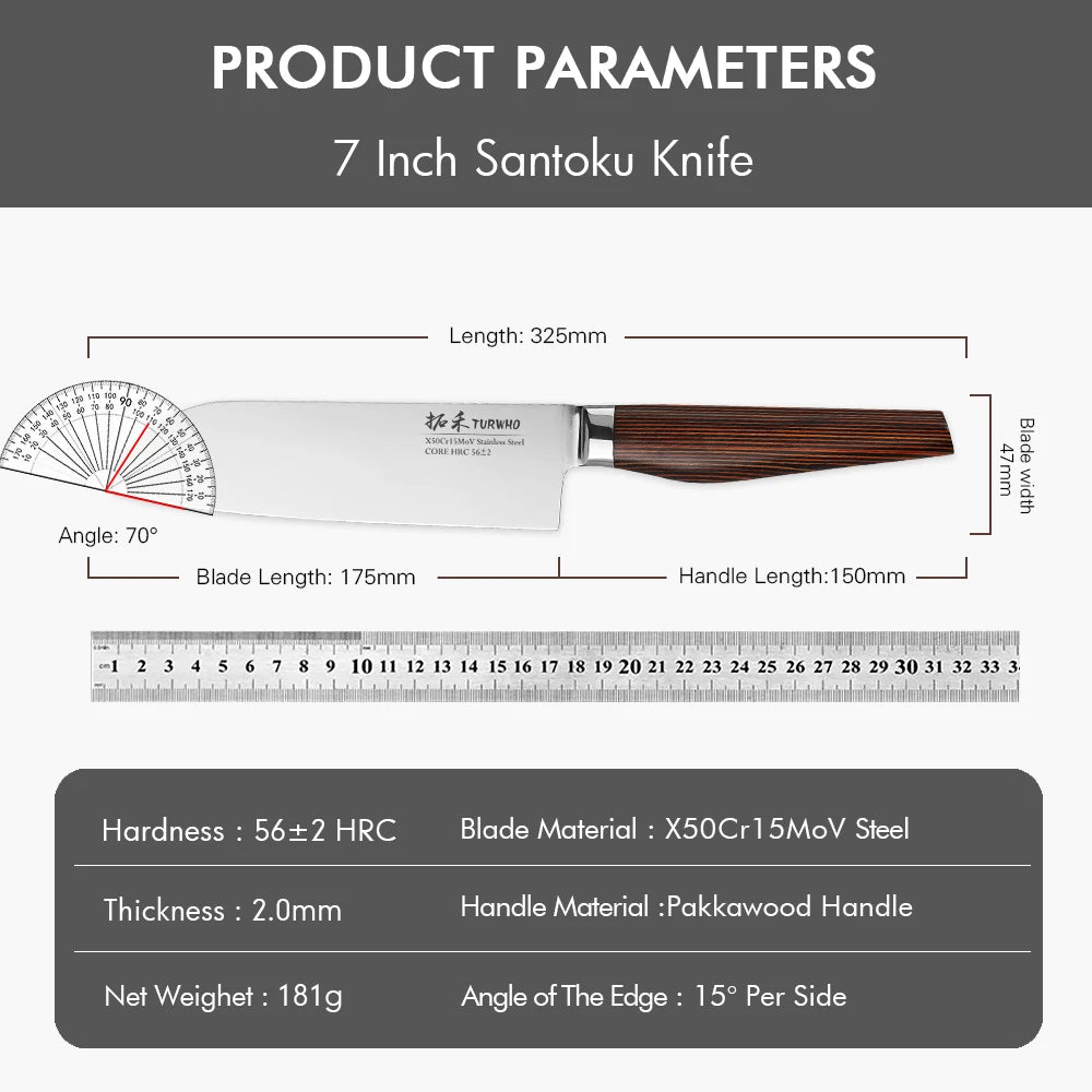 Turwho Japanese Santoku Knife High Carbon Stainless Steel