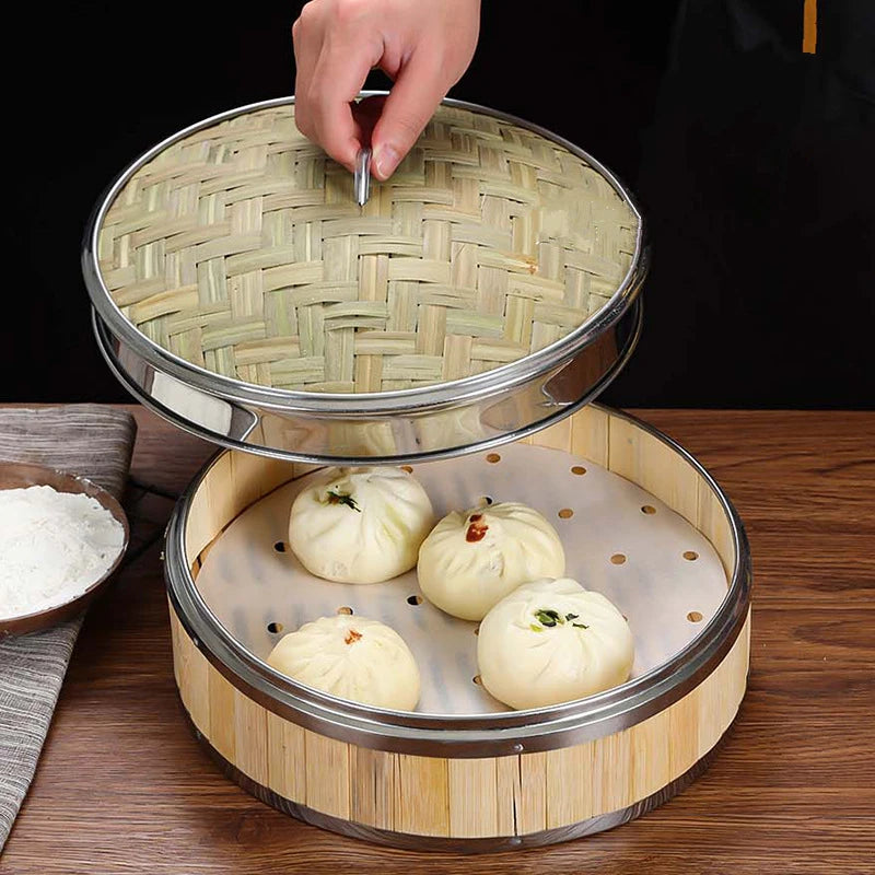 Reusable Round Bamboo Steamer Cover Dumplings Steaming Grid