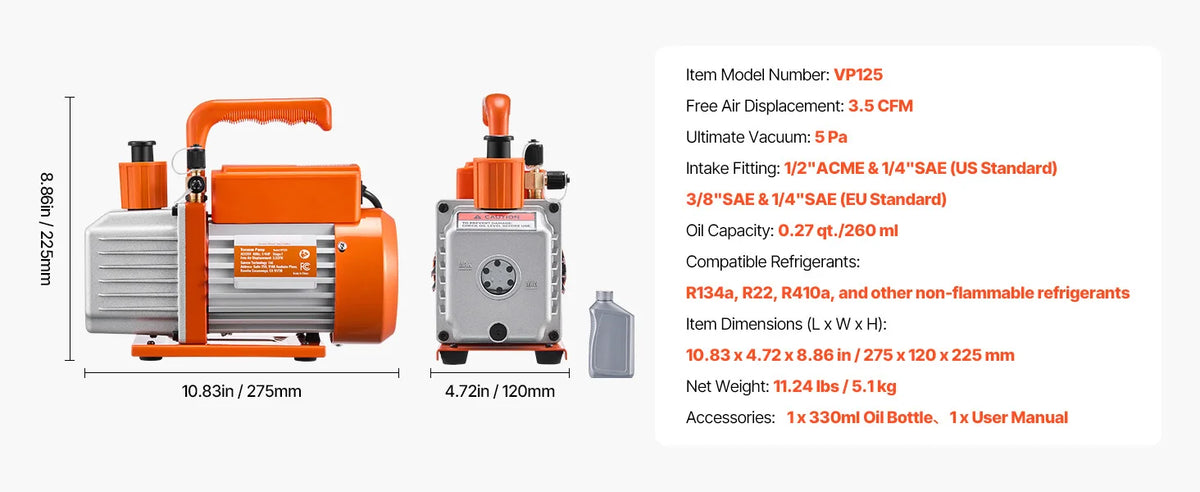 Succebuy Vacuum Pump & Oil Bottle 5cfm/4cfm/5cfm 1-Stage