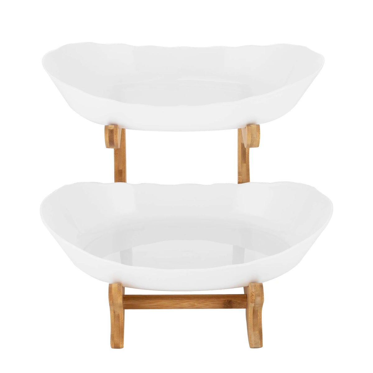 2-Tier Fruit Bowl Bamboo Fruit Basket Stand Food-Grade