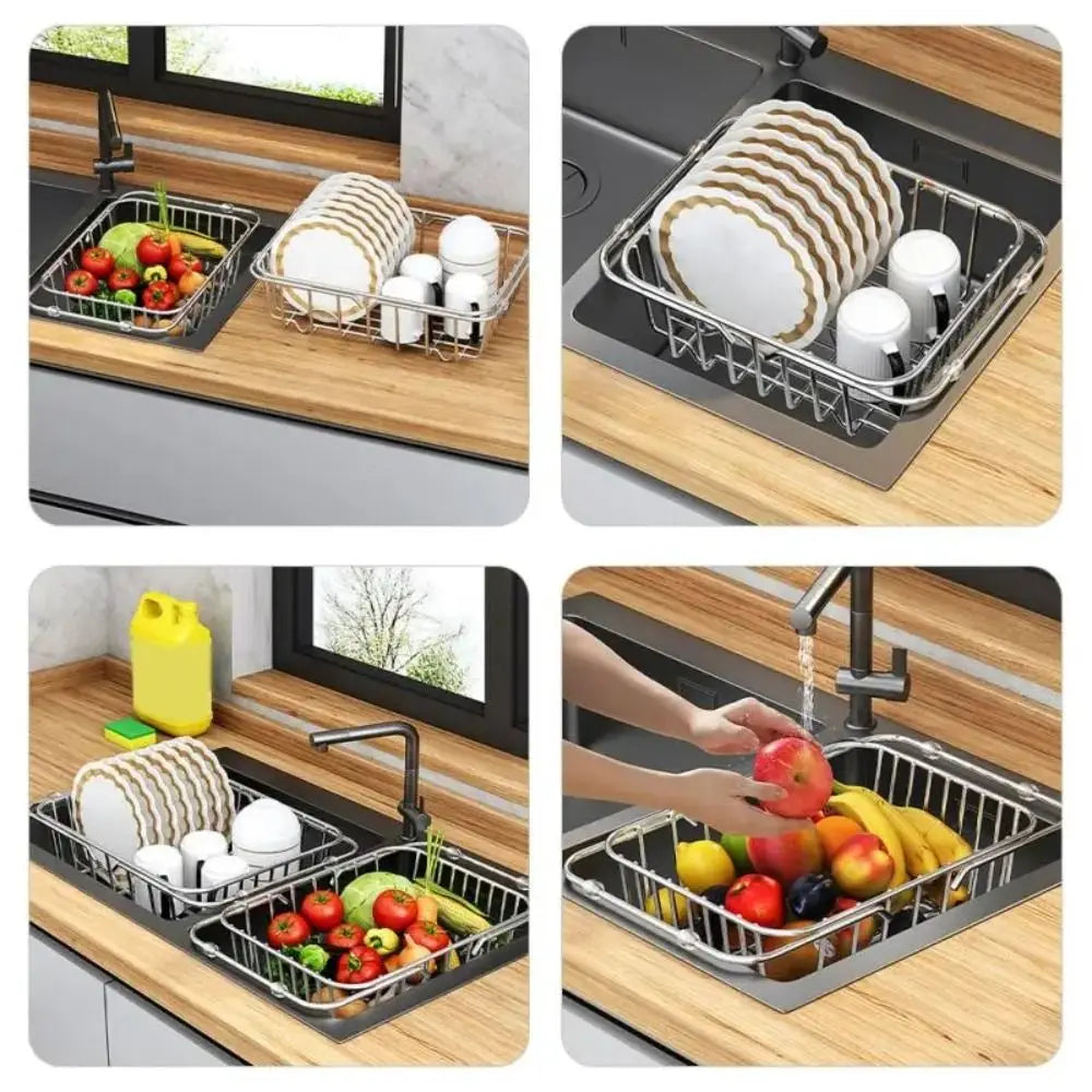 Adjustable Stainless Steel Sink Drain Basket Expandable Over