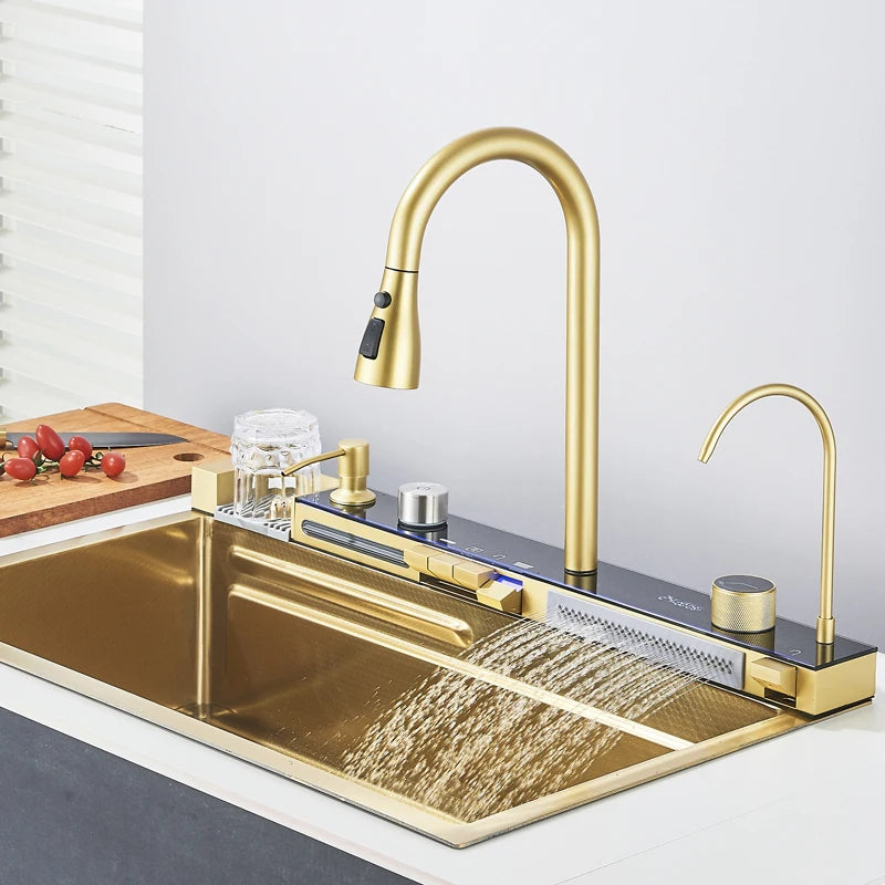 Shinesia 201stainless Steel Sink Double Waterfall Slot Digital