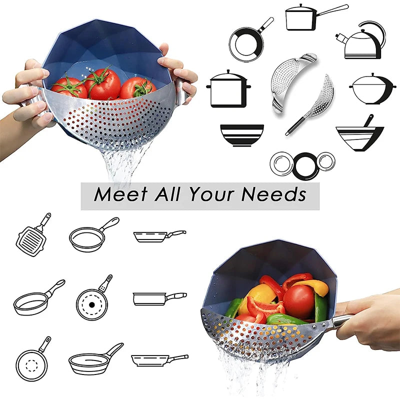 Lmetjma Stainless Steel Pot Strainer Handle Pasta Strainer