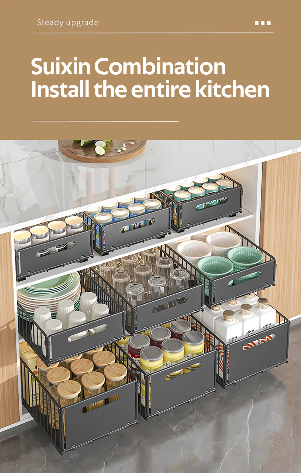 Storage Rack Pull Out Cabinet Organizer Slide Drawer