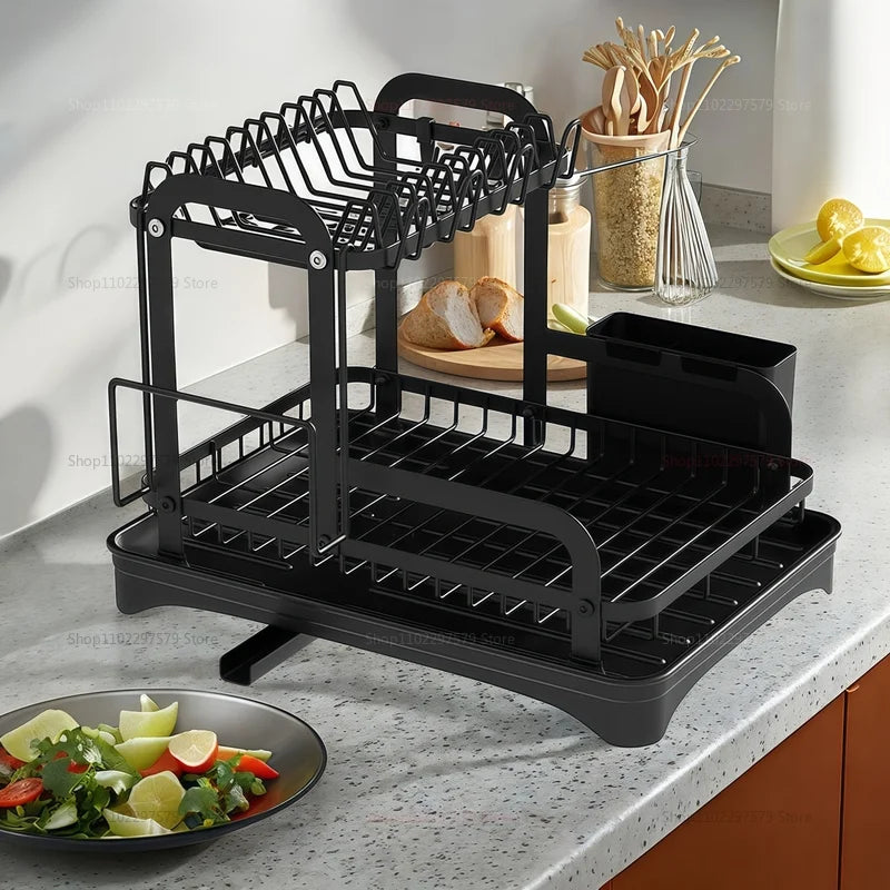 Tier Dish Drying Rack Drainboard Space Saving Countertop