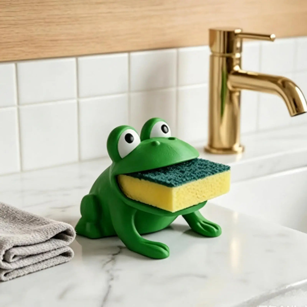 Frog-Shaped Sponge Dishwashing Brush Holder Drainage Holes
