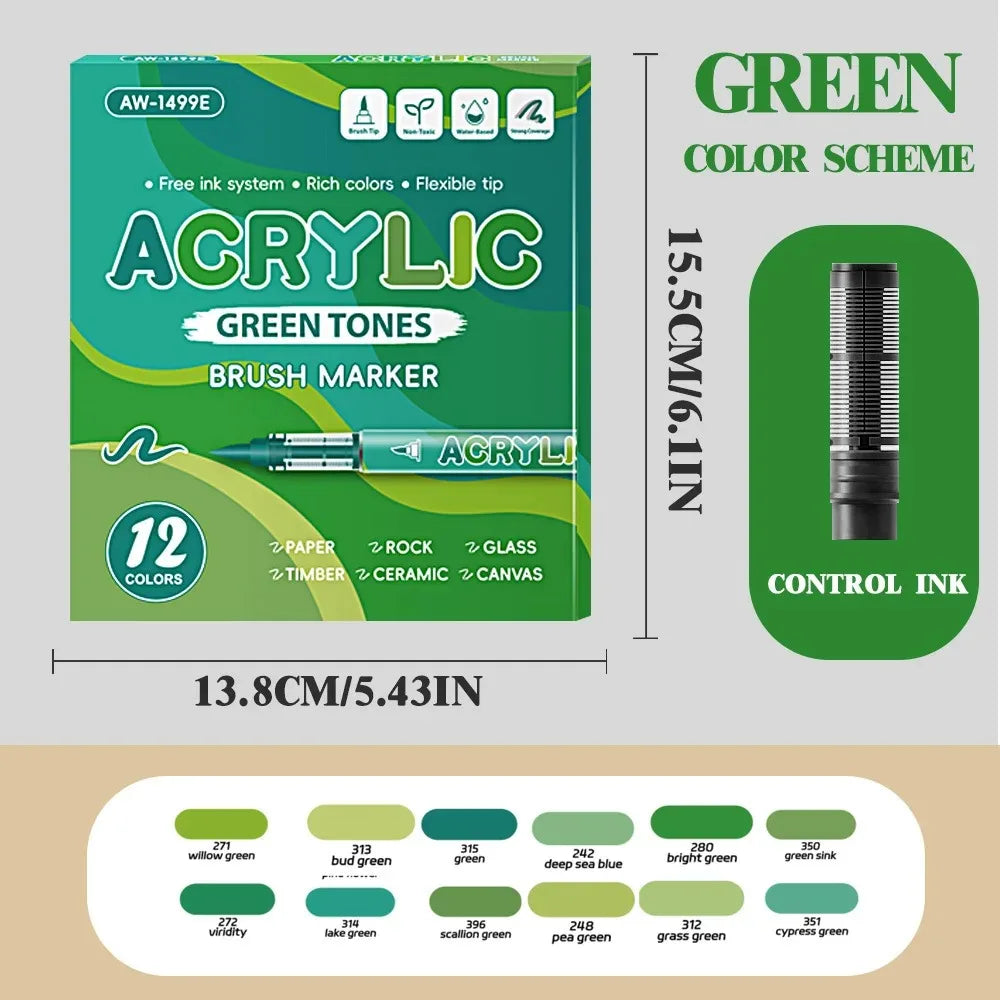 12/168/288 Colors Acrylic Paint Pen Marker Brush Tip