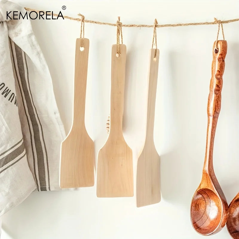 2pcs Natural Wooden Spatula Nonstick Cooking Food Frying