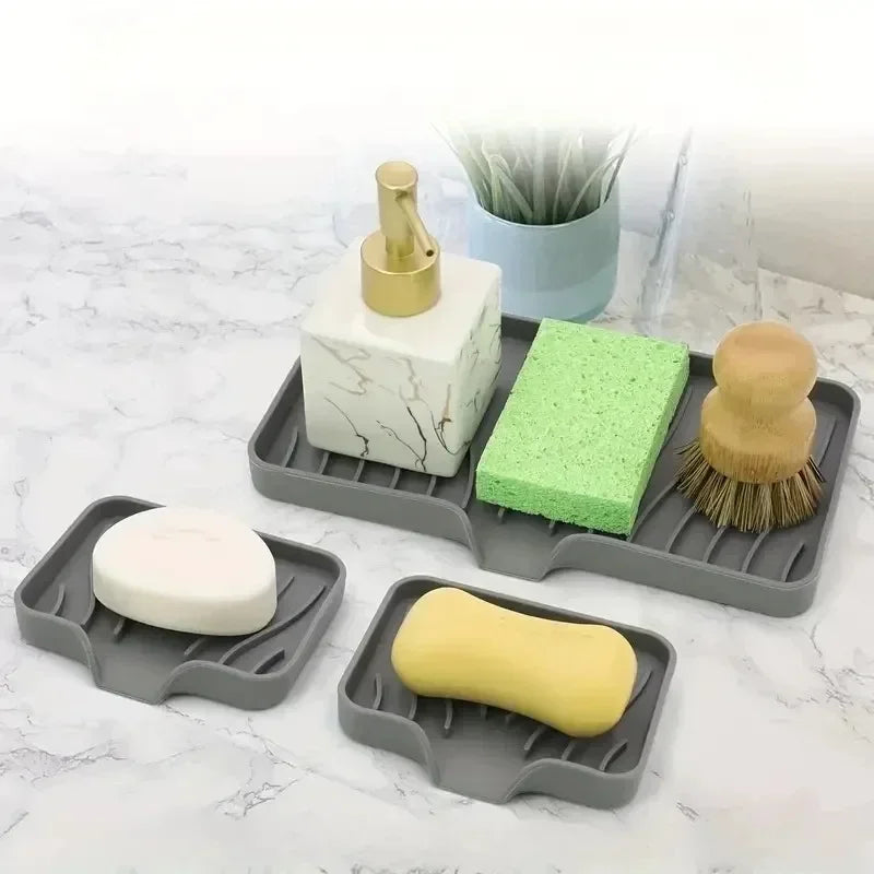 Sink Silicone Tray Drain Soap Sponge Storage Holder