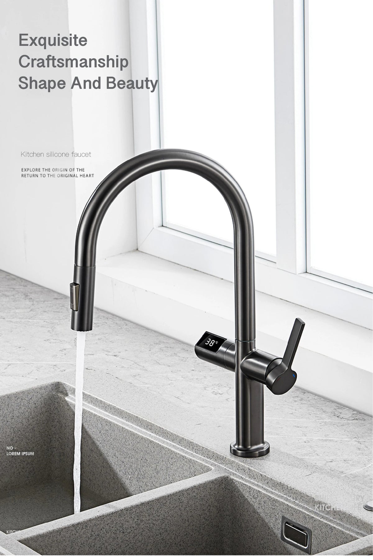 Luxury Brass Gun Gray Faucet Led Digital Sensing