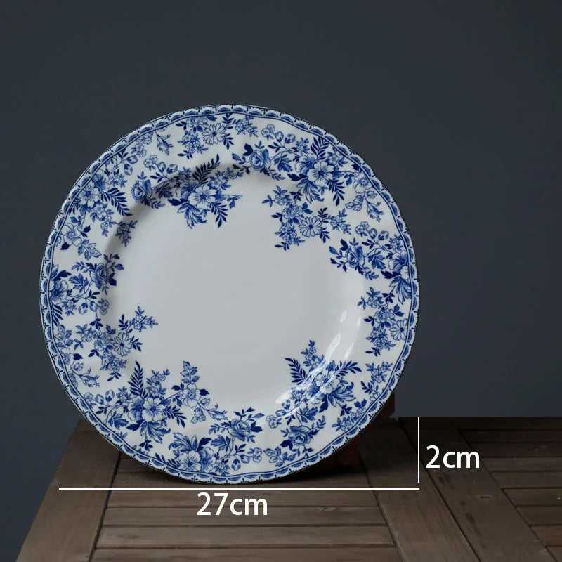 European Ceramic Dinner Plate Blue White Porcelain Decorative