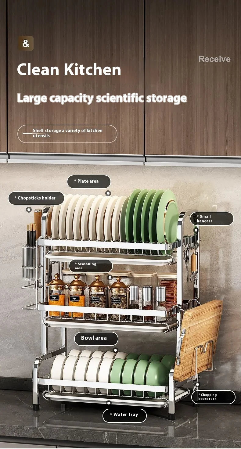 Dish Drying Rack Cutlery Holder Drain Tray Cutlery