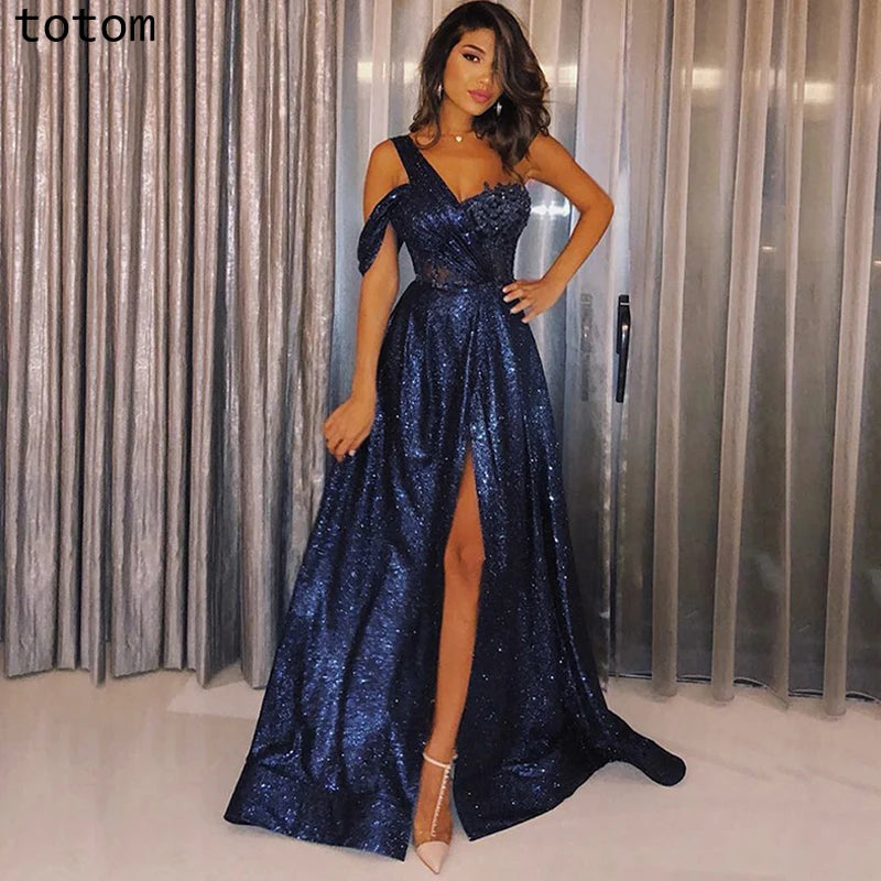 Glimmer Trendy One-Shoulder Mermaid Celebrity Dress High Slit