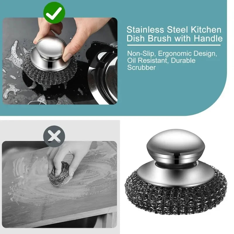 Stainless Steel Pot Brush Handle Robust Metal Ball