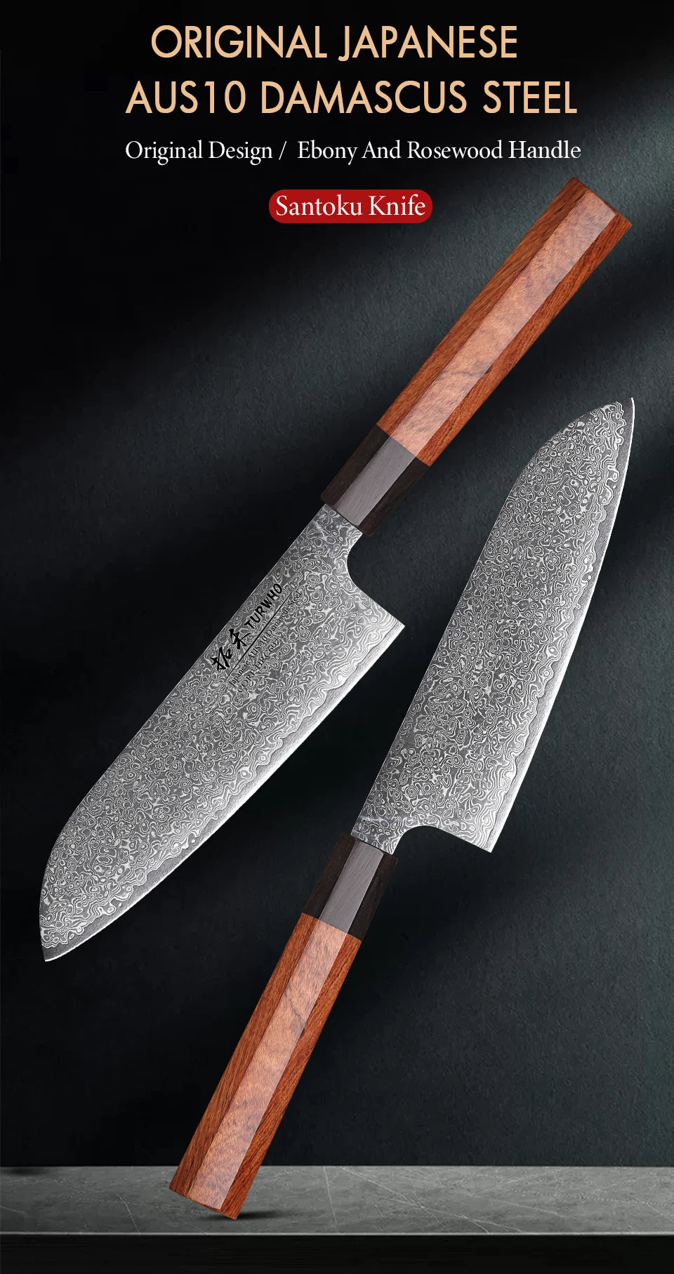 Turwho Santoku Knife Damascus Steel Chef Knives Sharp