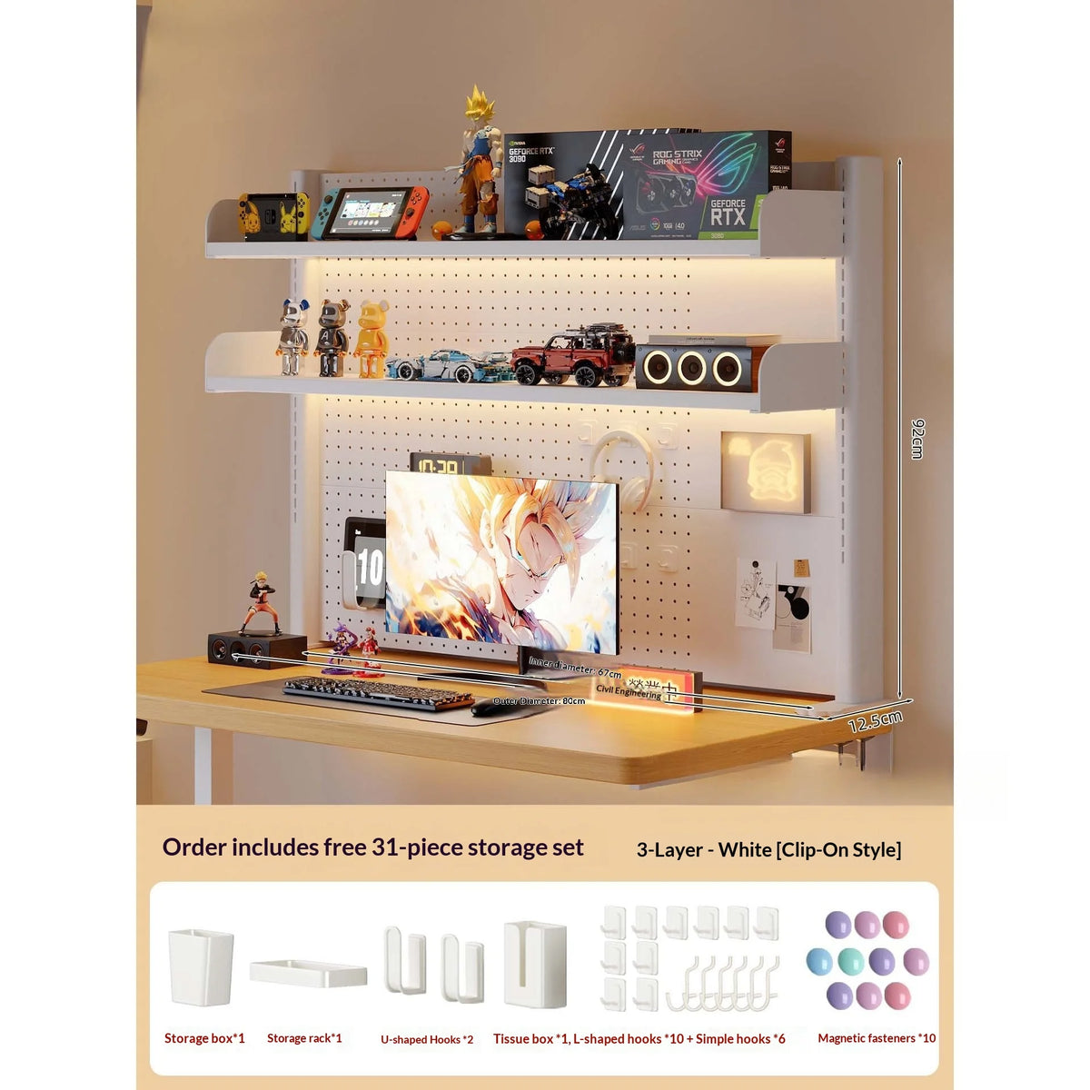 Clamp On Desk Shelf Pegboard Adjustable 2/3 Tier