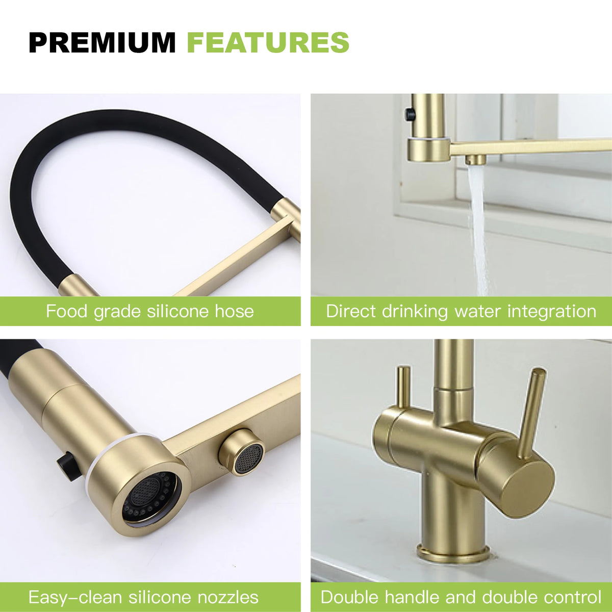 Modern Brushed Gold Brass Faucet Water Filtration Design