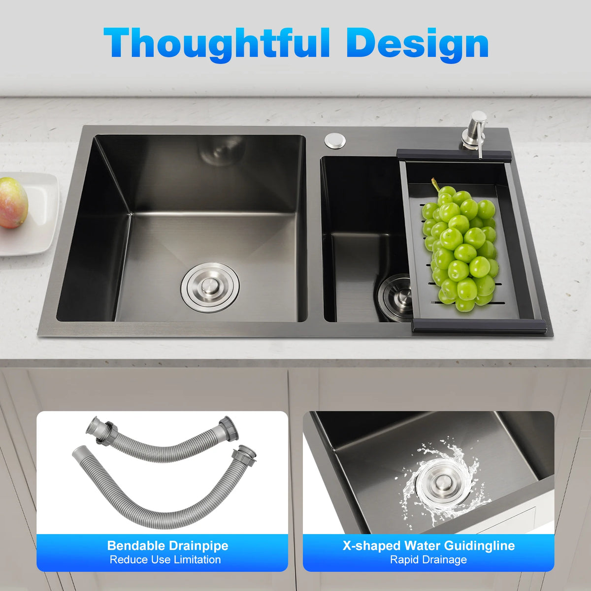 Black 304 Stainless Steel Sink Double Bowl Sink