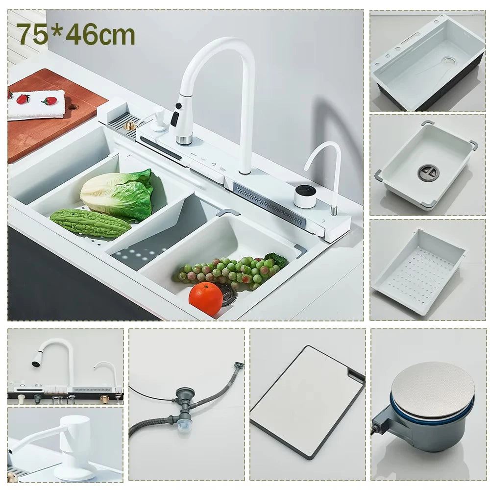 304 Stainless Steel Waterfall Sink Digital Display Large