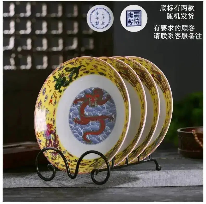 Ceramic Dragon Dish Chinese Bone Porcelain Deep Flat