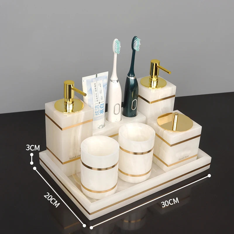 White Onyx Natural Marble Bathroom Gold Luxury Soap